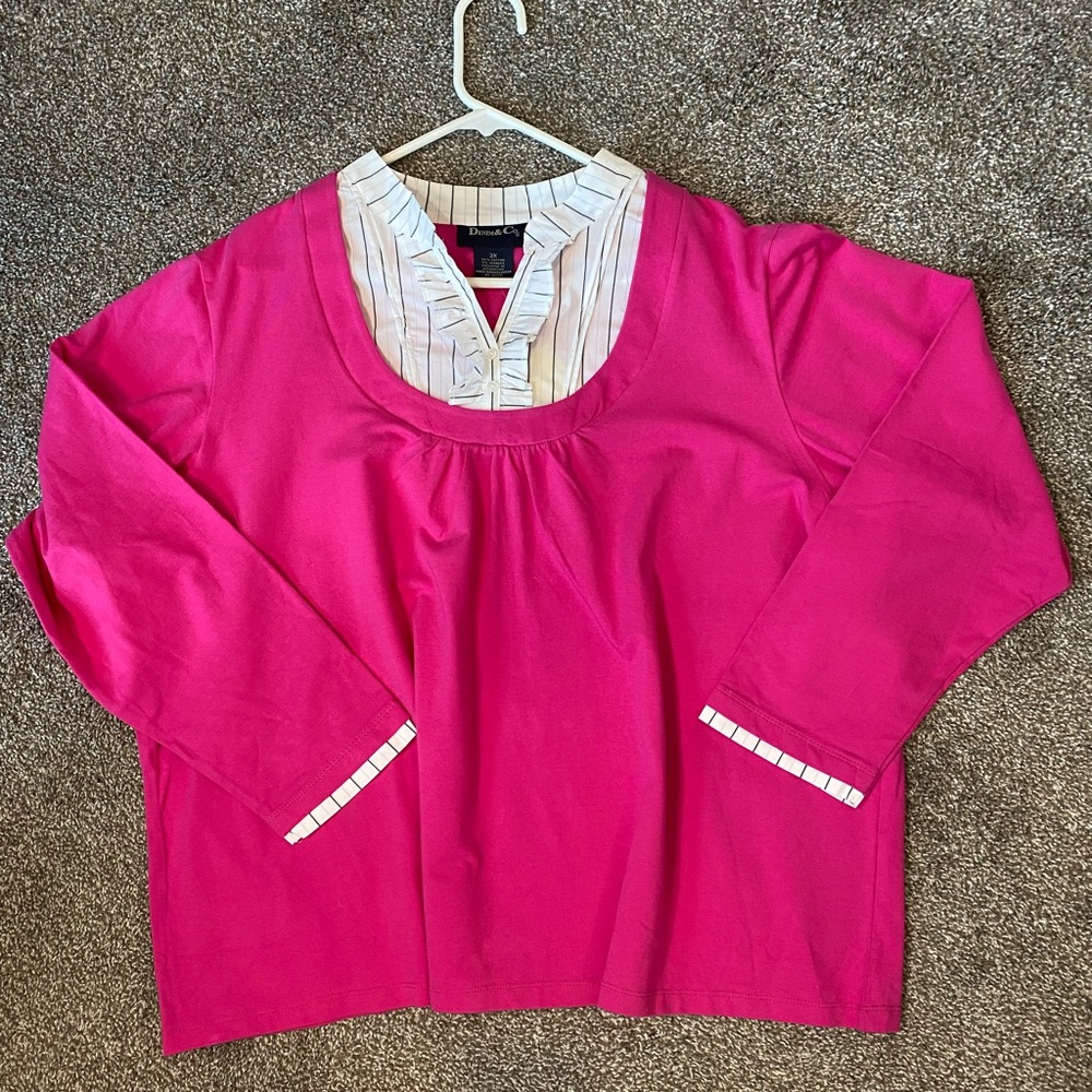 Brand New!  QVC Denim & Co. Comfortable Pink Collared Scoop Neckline Top